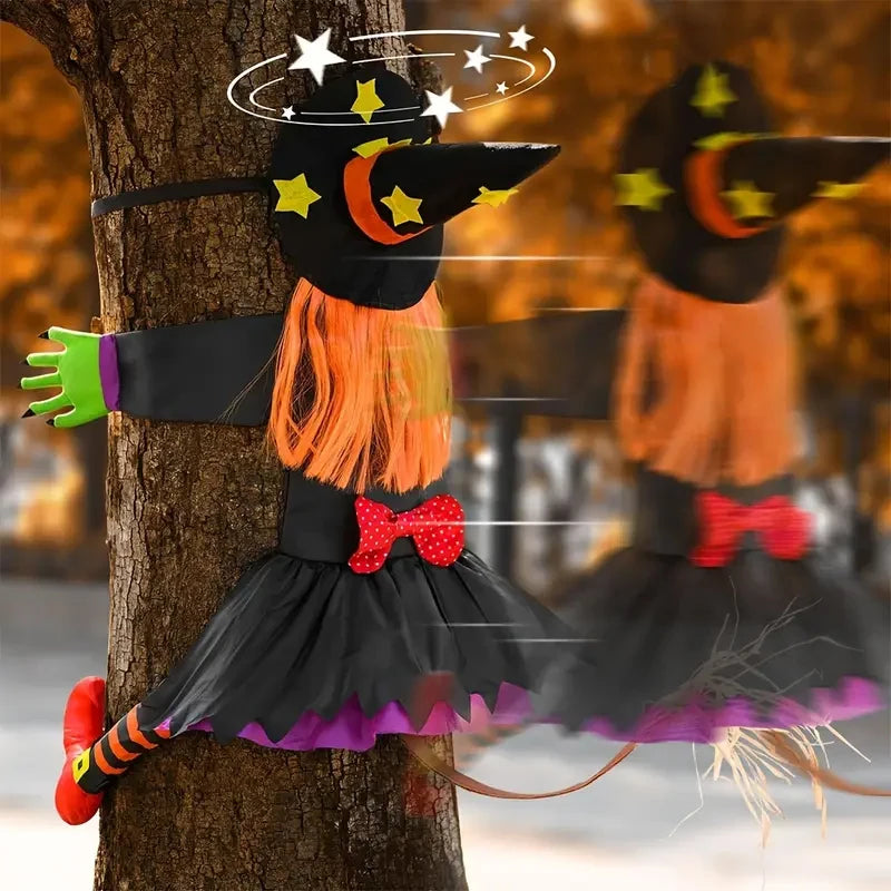 Halloween Orange Hair Witch Climbing Tree