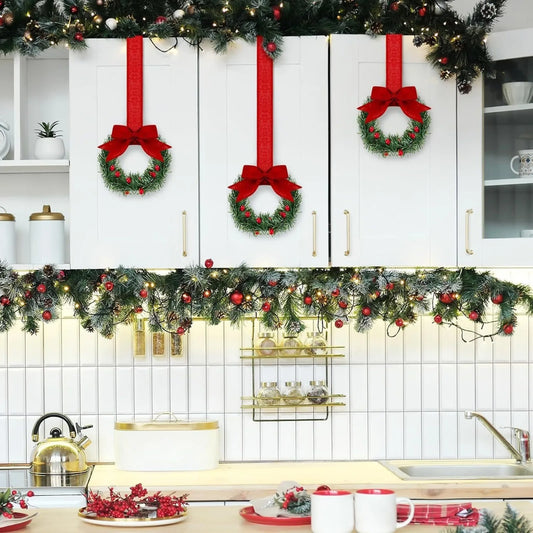 Mini Christmas Wreaths for Cabinets (6 pcs)