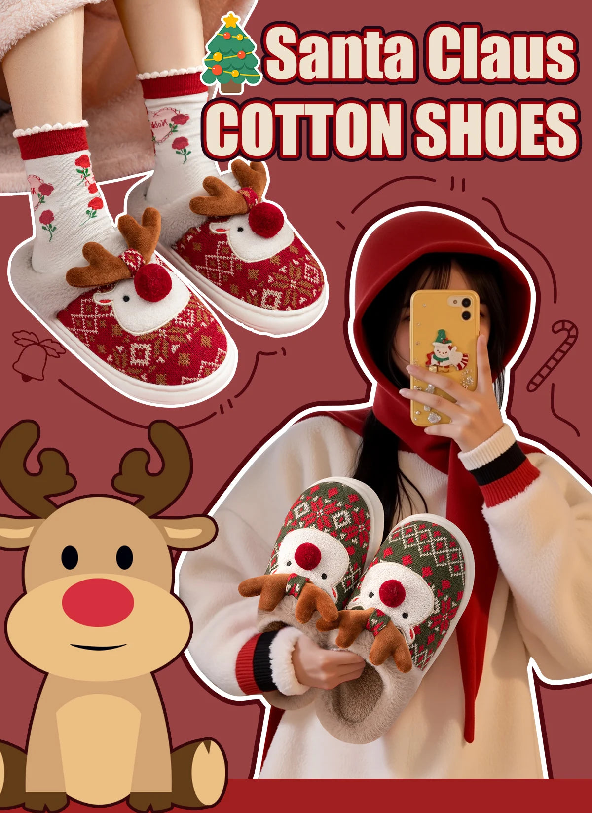 Cute Christmas Deer Slippers
