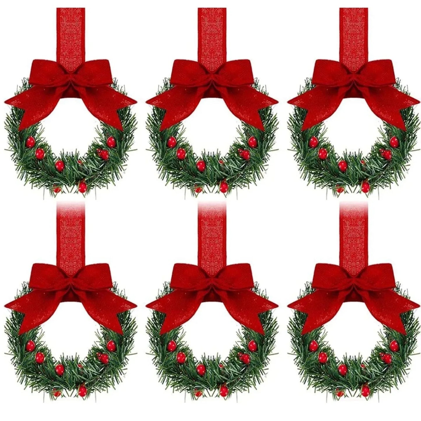 Mini Christmas Wreaths for Cabinets (6 pcs)