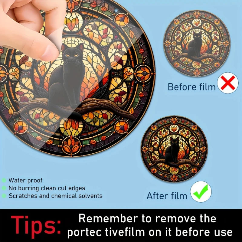 Halloween Black Cat Moonlight Window Hanging