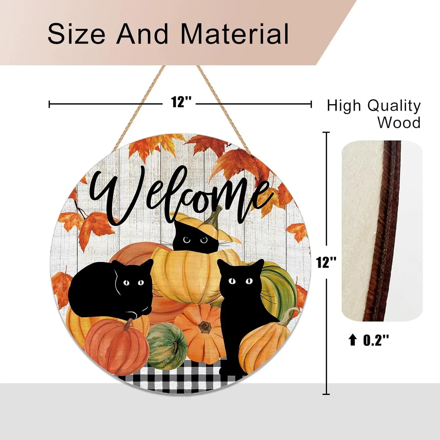 Welcome Fall Black Cat Door Sign