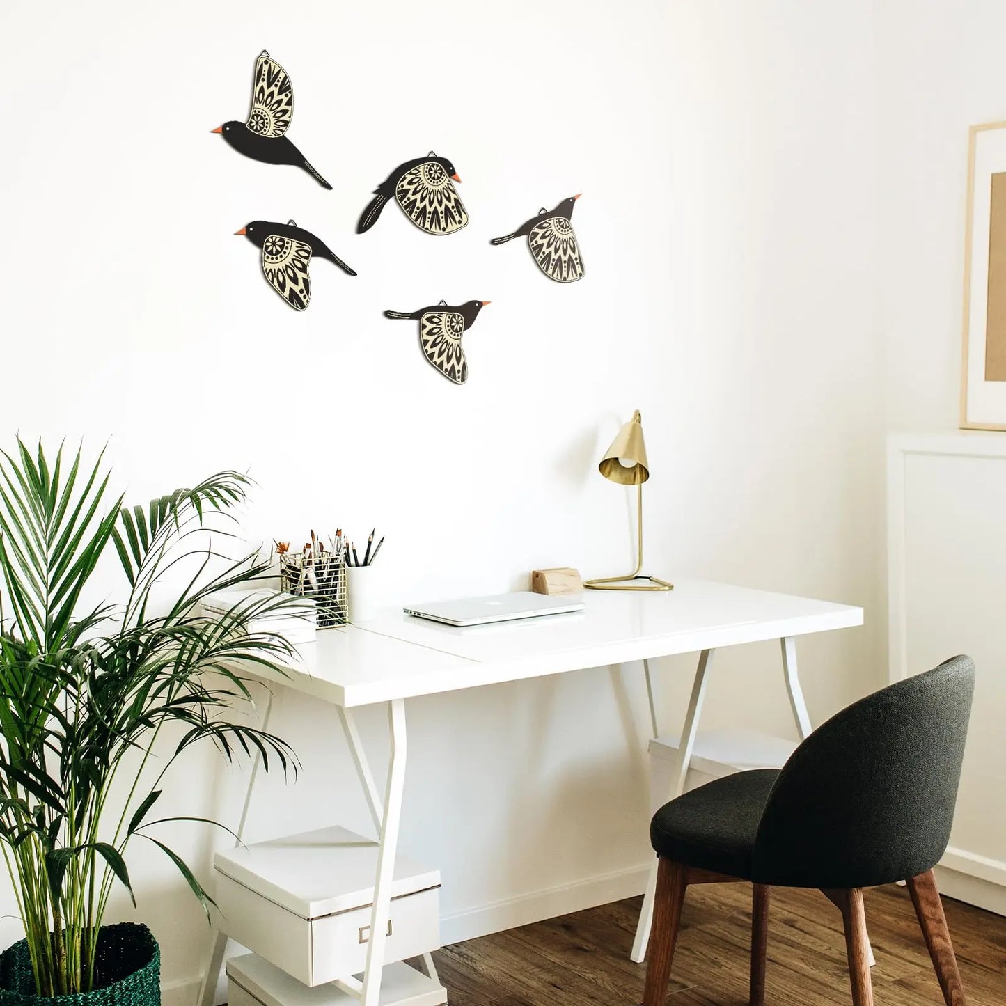 5 Pcs Wooden Bird Wall Art