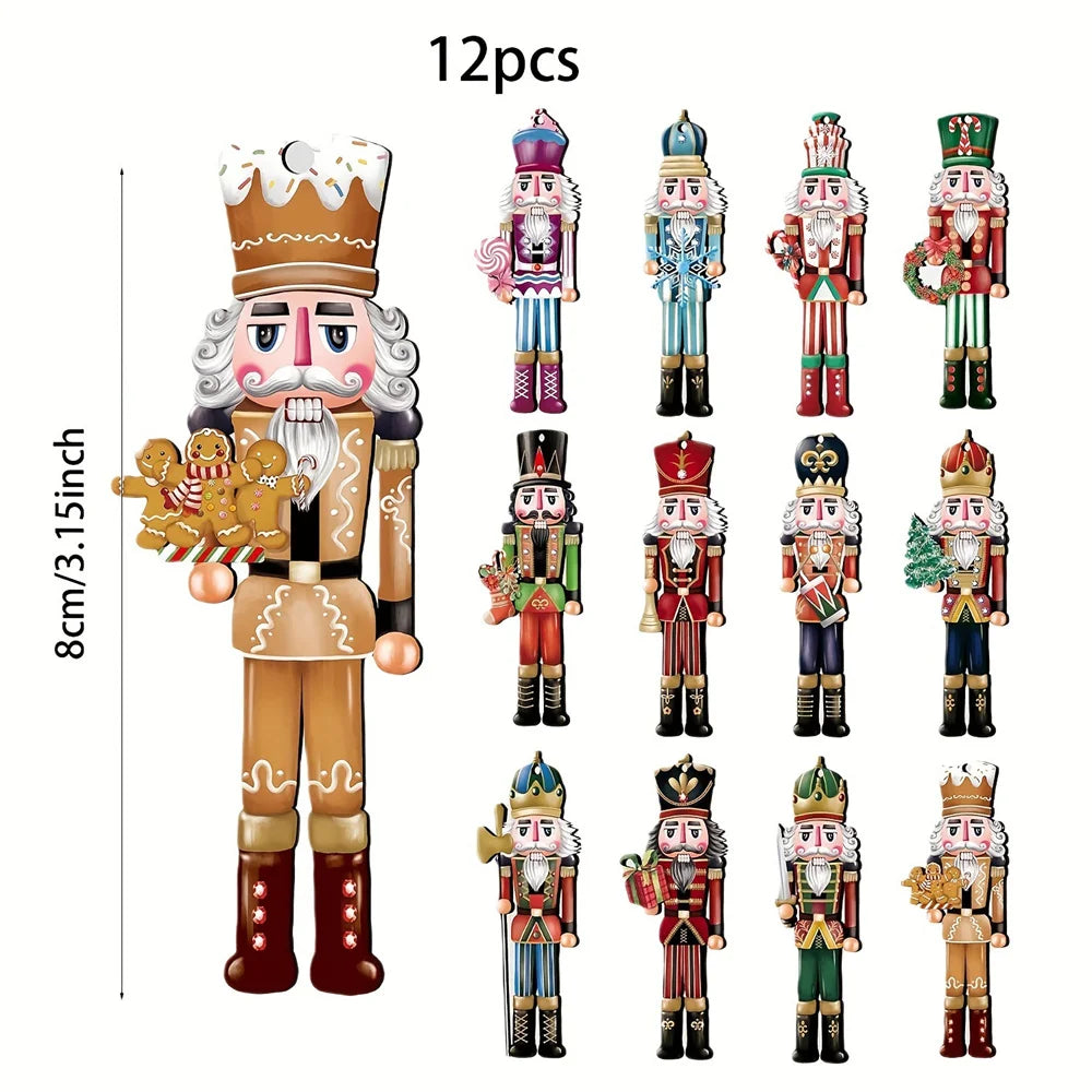 12pcs Wooden Nutcracker Soldier Ornaments