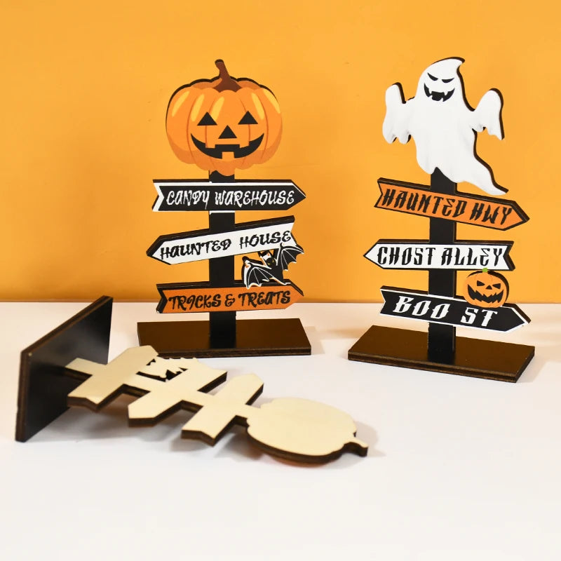 Halloween Wooden Pumpkin Ghost Ornament