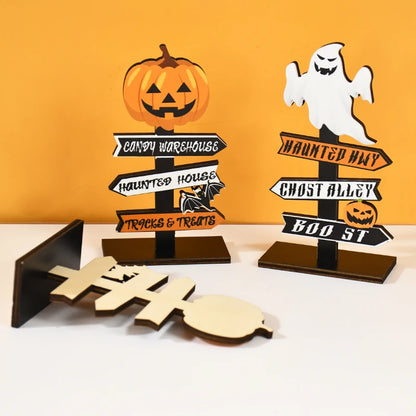 Halloween Wooden Pumpkin Ghost Ornament