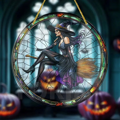 Magic Moonlit Witch & Broom Suncatcher