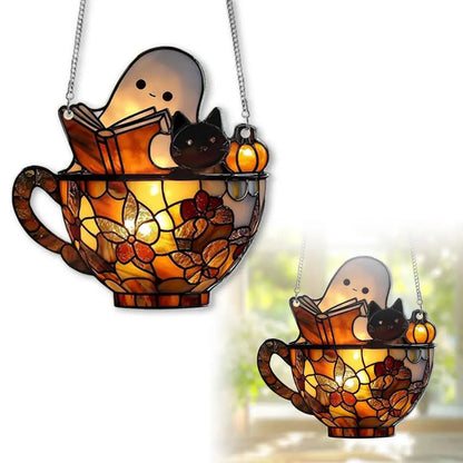 Halloween Ghost Reading Book Suncatcher