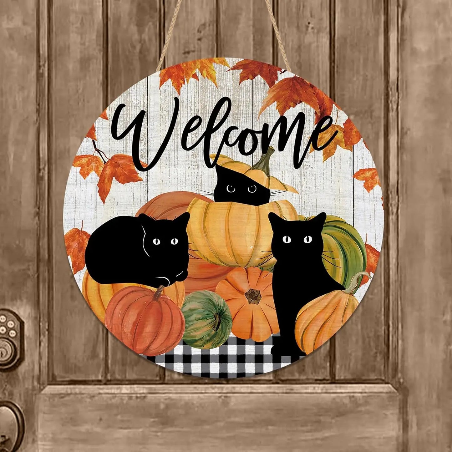 Welcome Fall Black Cat Door Sign