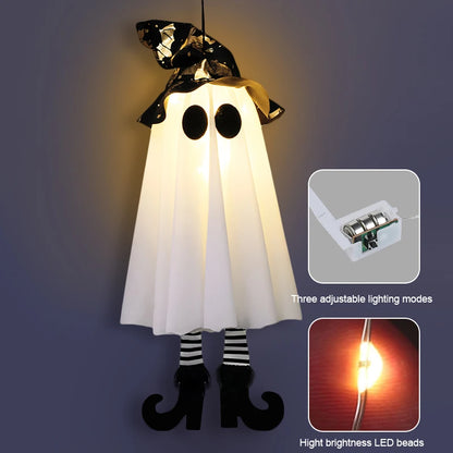 Ghost-shaped lamp with adjustable lighting modes on a dark background