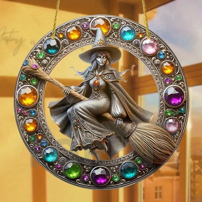 Magic Moonlit Witch & Broom Suncatcher