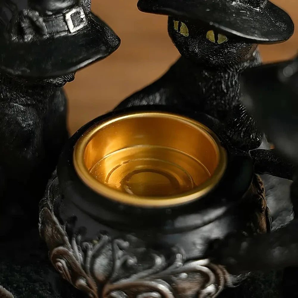 Halloween Witches Cat Cauldron Tea Light Holder