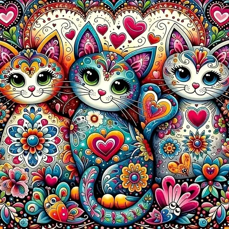 Flowers Cat Diamond Painting Kit
