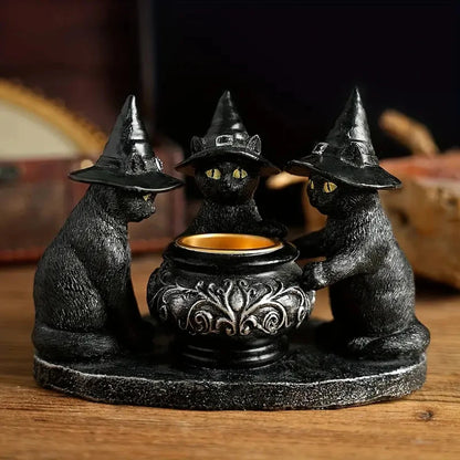Halloween Witches Cat Cauldron Tea Light Holder