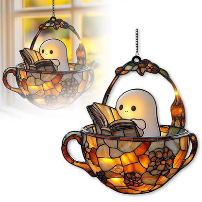 Halloween Ghost Reading Book Suncatcher