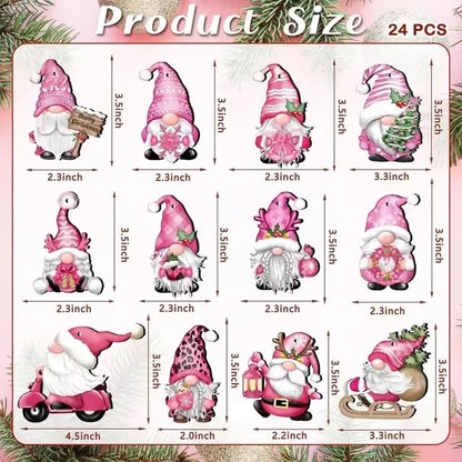 24pcs Wooden Christmas Gnome Ornaments