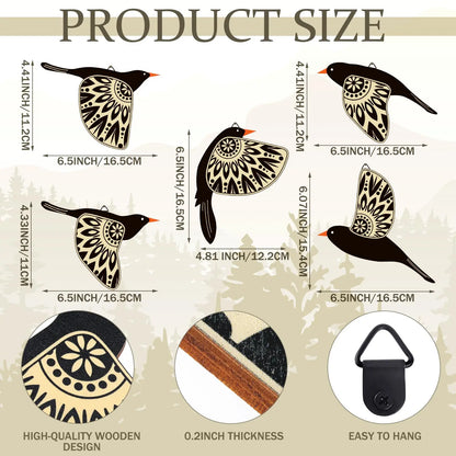 5 Pcs Wooden Bird Wall Art