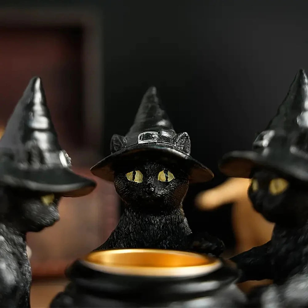 Halloween Witches Cat Cauldron Tea Light Holder