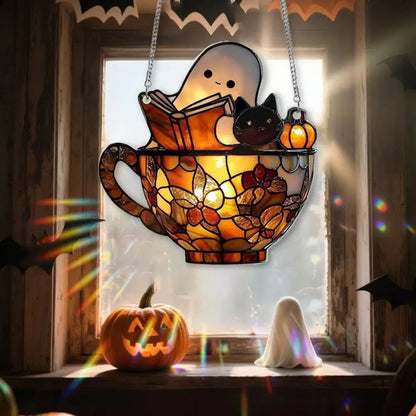 Halloween Ghost Reading Book Suncatcher