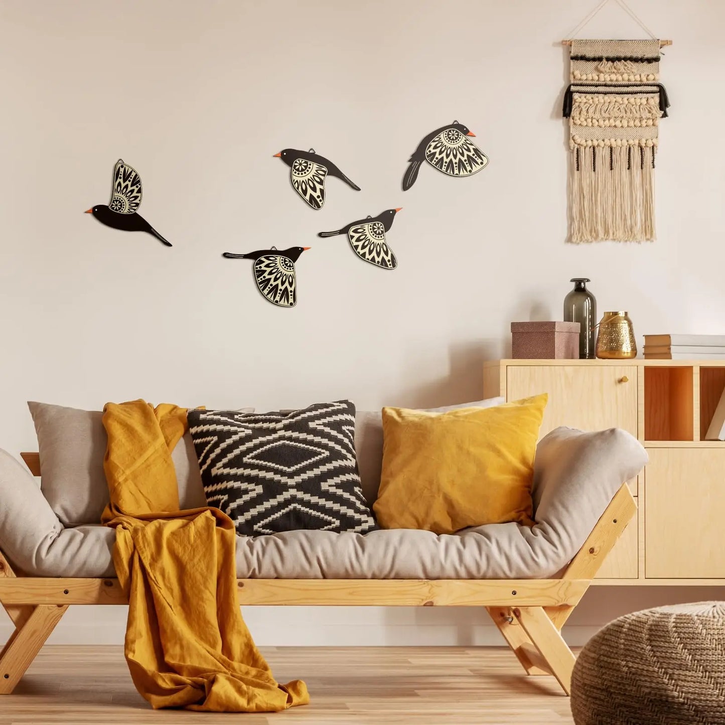5 Pcs Wooden Bird Wall Art