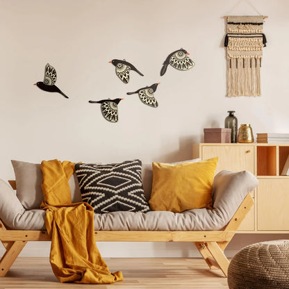 5 Pcs Wooden Bird Wall Art