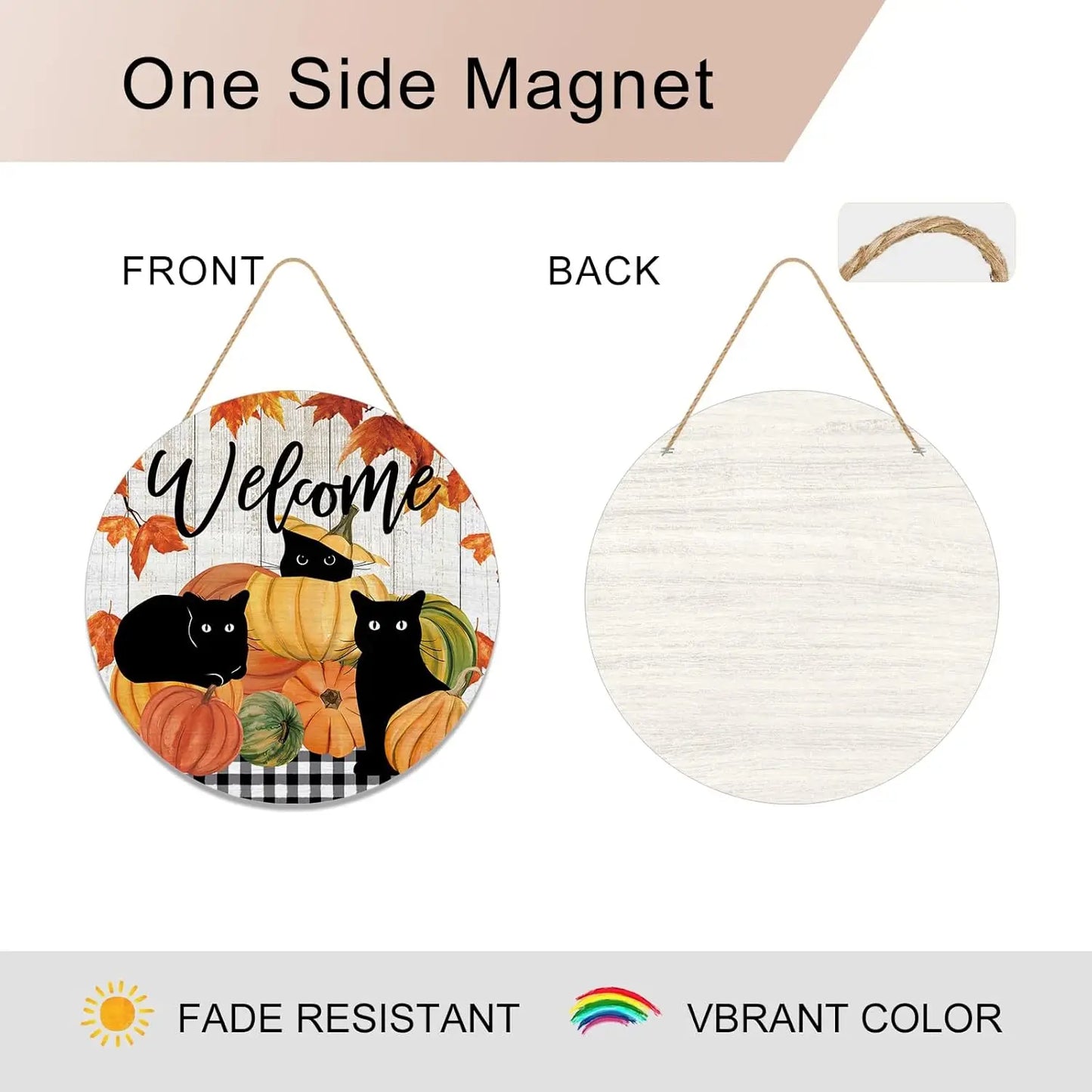 Welcome Fall Black Cat Door Sign