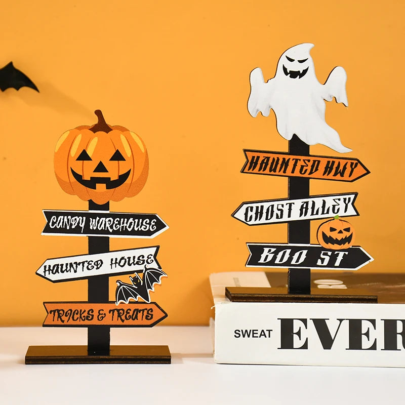Halloween Wooden Pumpkin Ghost Ornament
