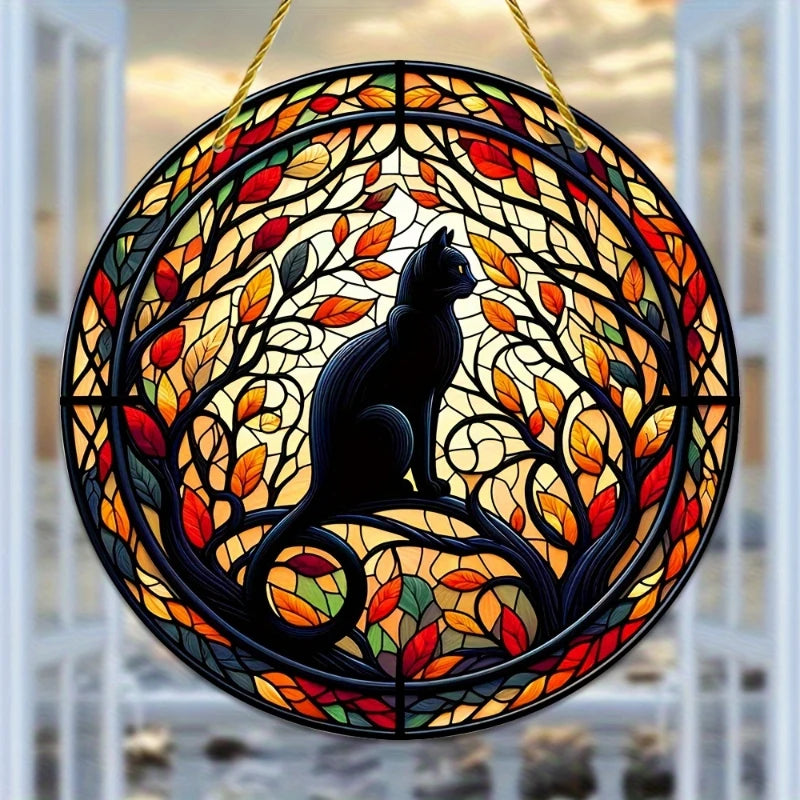 Halloween Black Cat Moonlight Window Hanging