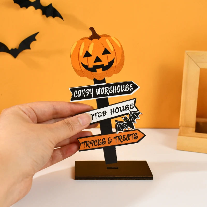 Halloween Wooden Pumpkin Ghost Ornament