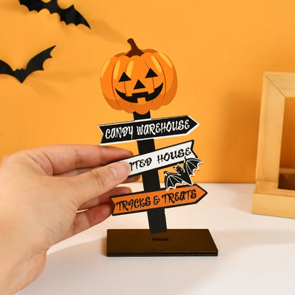 Halloween Wooden Pumpkin Ghost Ornament