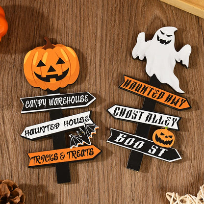Halloween Wooden Pumpkin Ghost Ornament