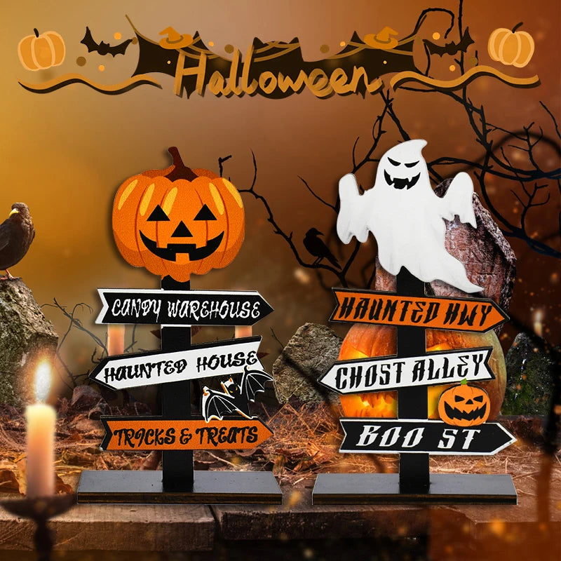 Halloween Wooden Pumpkin Ghost Ornament