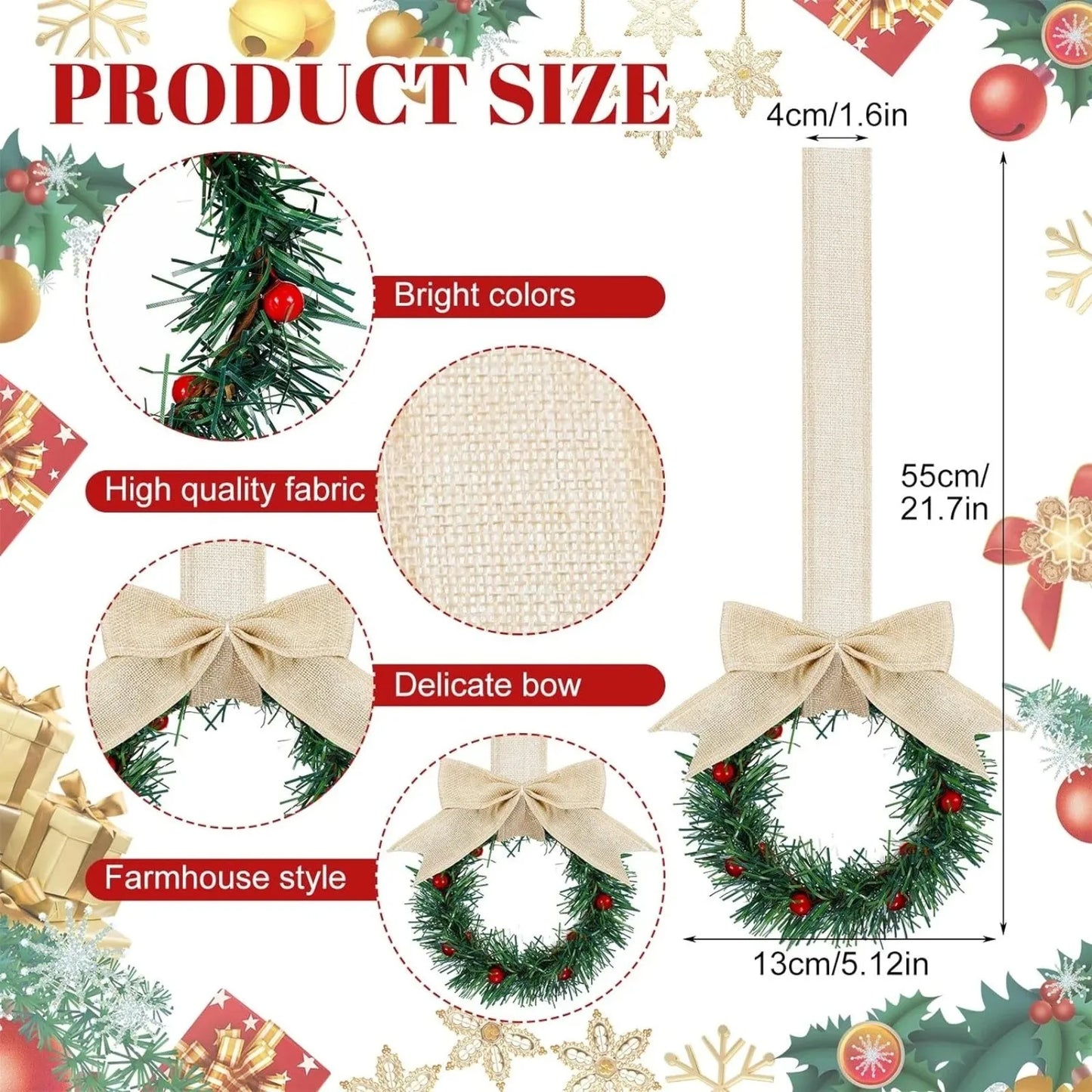 Mini Christmas Wreaths for Cabinets (6 pcs)