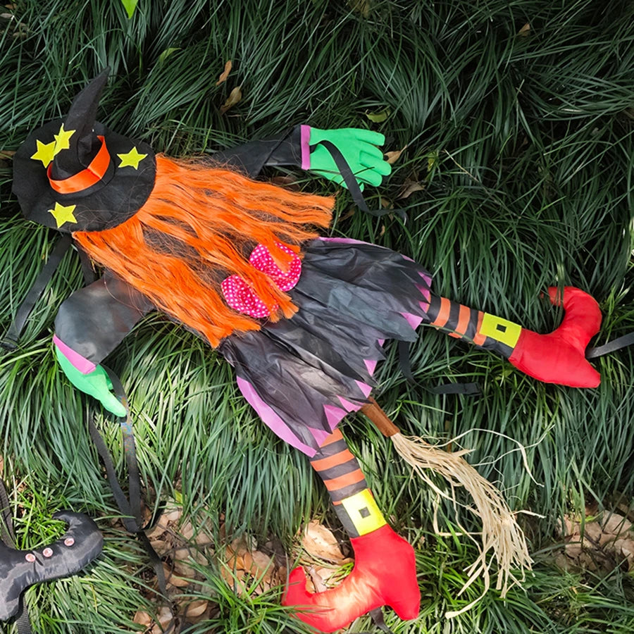 Halloween Orange Hair Witch Climbing Tree