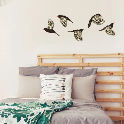 5 Pcs Wooden Bird Wall Art