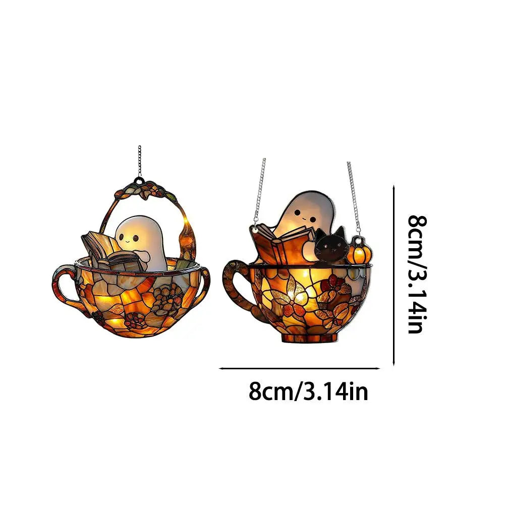 Halloween Ghost Reading Book Suncatcher