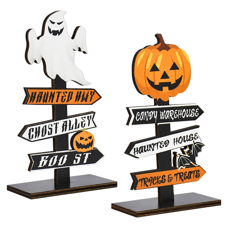 Halloween Wooden Pumpkin Ghost Ornament