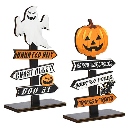 Halloween Wooden Pumpkin Ghost Ornament
