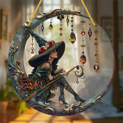 Magic Moonlit Witch & Broom Suncatcher