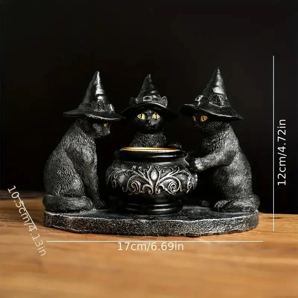 Halloween Witches Cat Cauldron Tea Light Holder