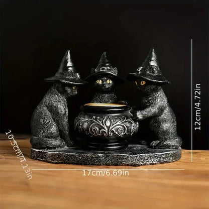Halloween Witches Cat Cauldron Tea Light Holder