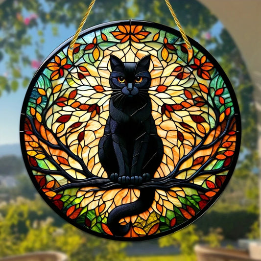 Halloween Black Cat Moonlight Window Hanging