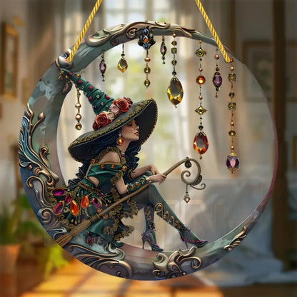 Magic Moonlit Witch & Broom Suncatcher