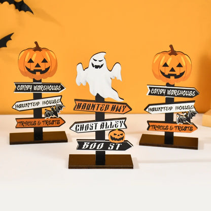 Halloween Wooden Pumpkin Ghost Ornament