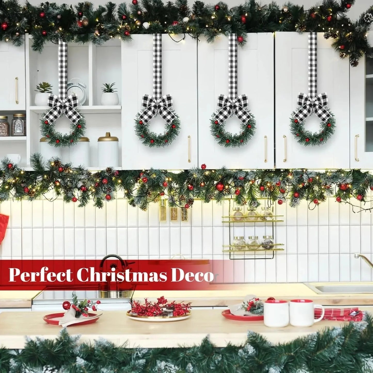 Mini Christmas Wreaths for Cabinets (6 pcs)