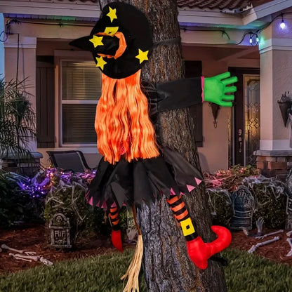 Halloween Orange Hair Witch Climbing Tree