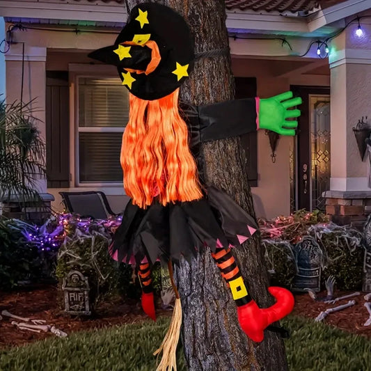 Halloween Orange Hair Witch Climbing Tree