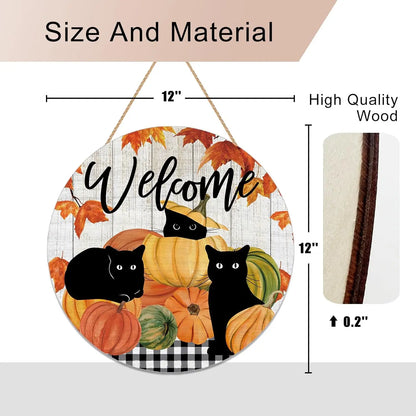 Welcome Fall Black Cat Door Sign