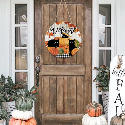 Welcome Fall Black Cat Door Sign