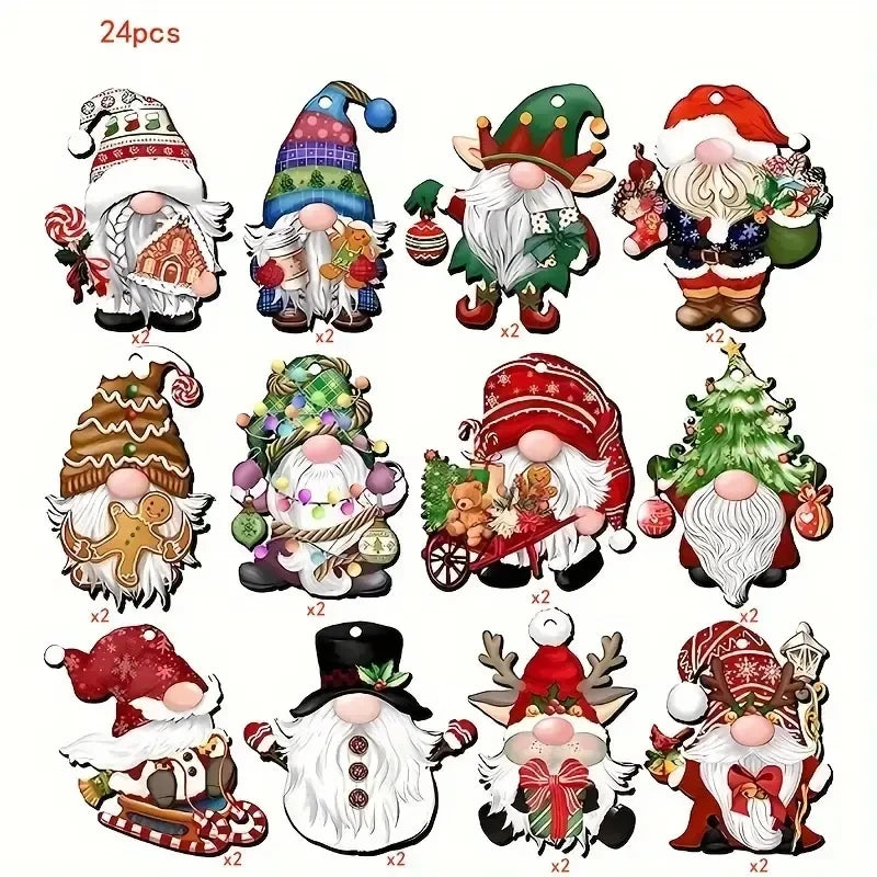 24pcs Wooden Christmas Gnome Ornaments